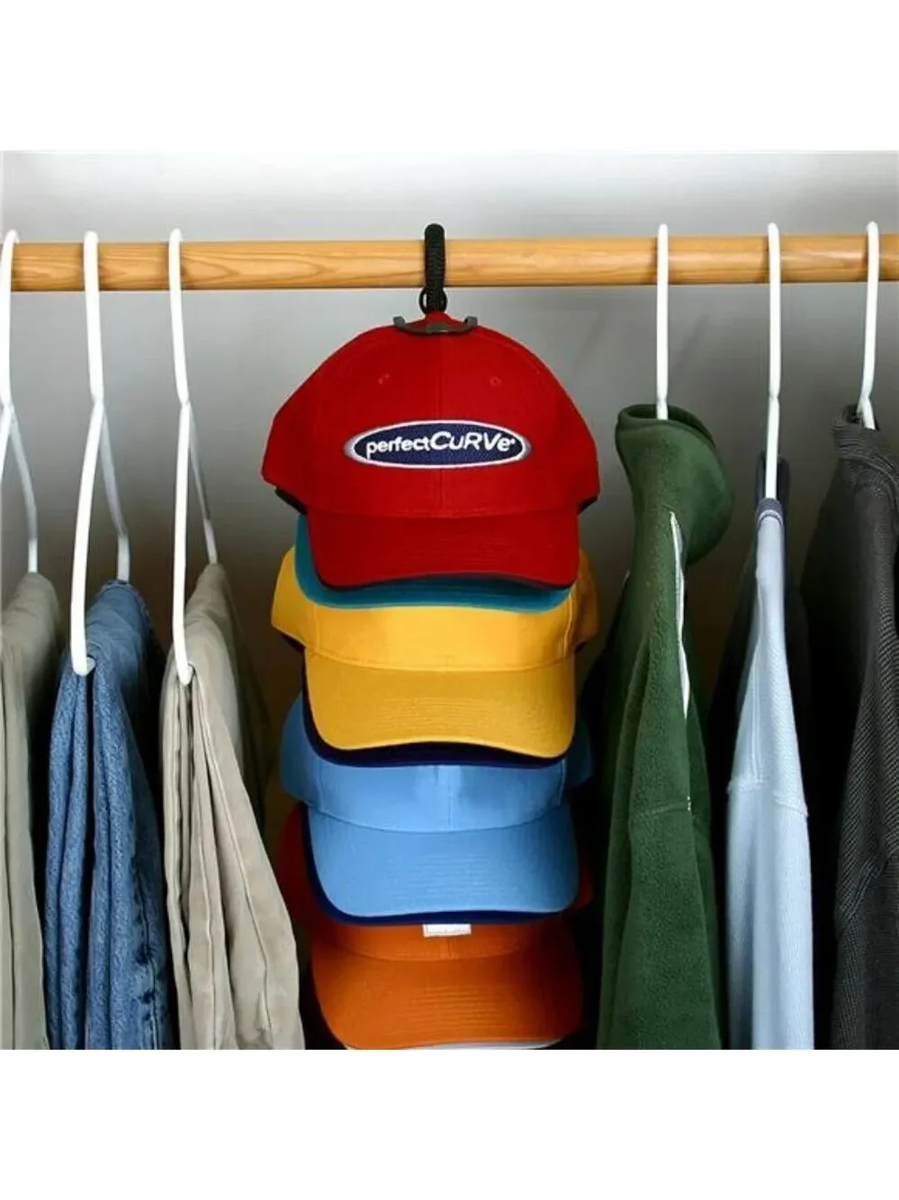 Perfect Curve Cap Rack Organizer Holds 36 Baseball Hats Over Door Closet Wall
